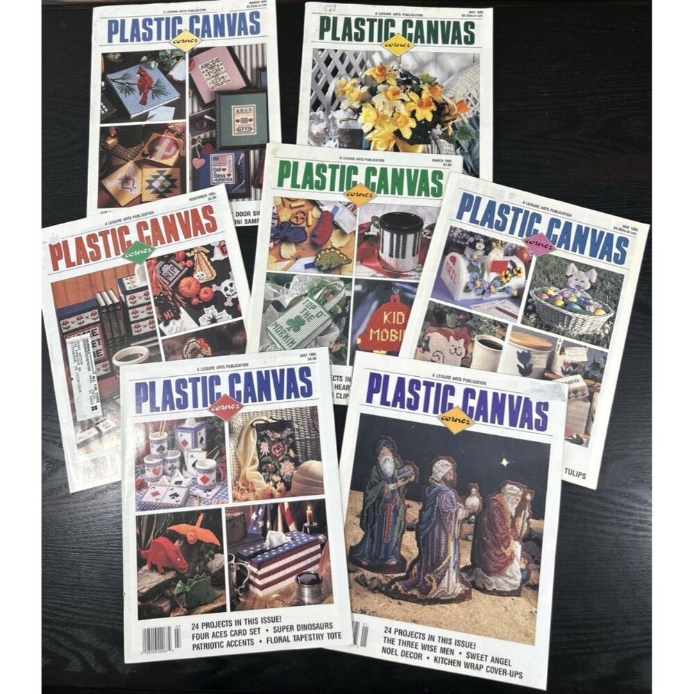 Lot of 7 Vintage 90’s Plastic Canvas Patterns Magazine Craft Projects Booklets